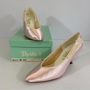 Vintage Dyeables Pink Satin Heels Beaded Womens 6.5 AA Narrow